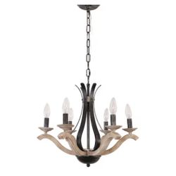 Cusp Barn FC4056 6 -Light Brushed Brown Farmhouse Bare bulb Wood For Use in Bedrooms, Dining Rooms, Foyers, Kitchens, Living Rooms Chandelier Item #48