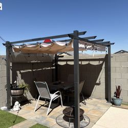 WayFair metal Pergola with sliding awning