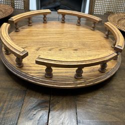 Vintage Retro Mcm Solid Wood Lazy Susan 