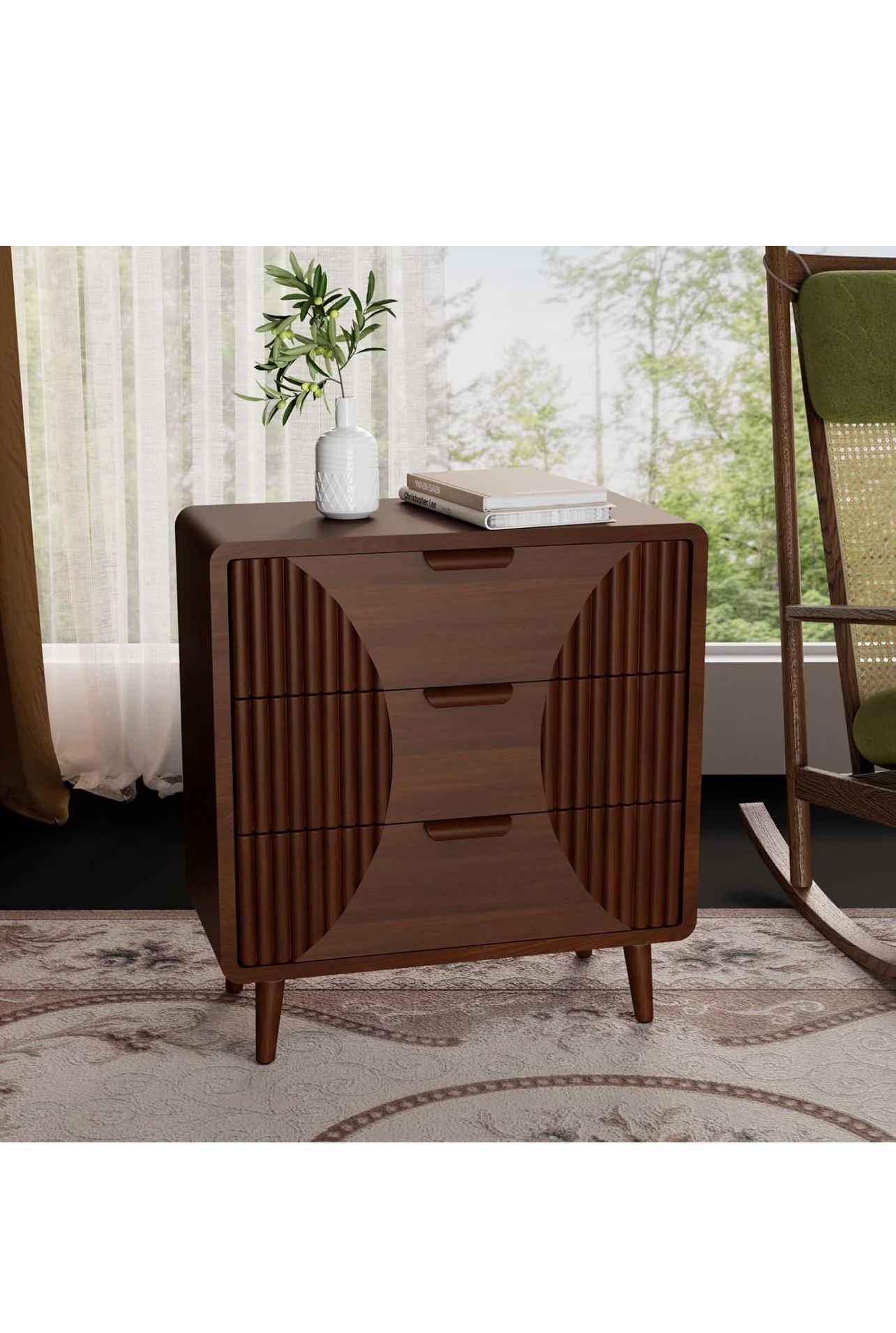 COSIEST Modern Storage Cabinet 3 Drawer, Walnut Accent Cabinet, Wood Entryway Cabinet, Sideboard Cabinet for Living Room Hallway Dining Room