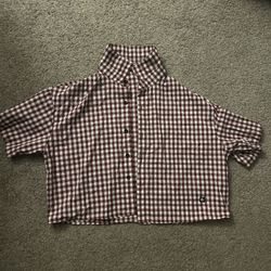 red and white button up