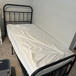 Twin Bed Frame And Mattress With Mattress Waterproof Cover 