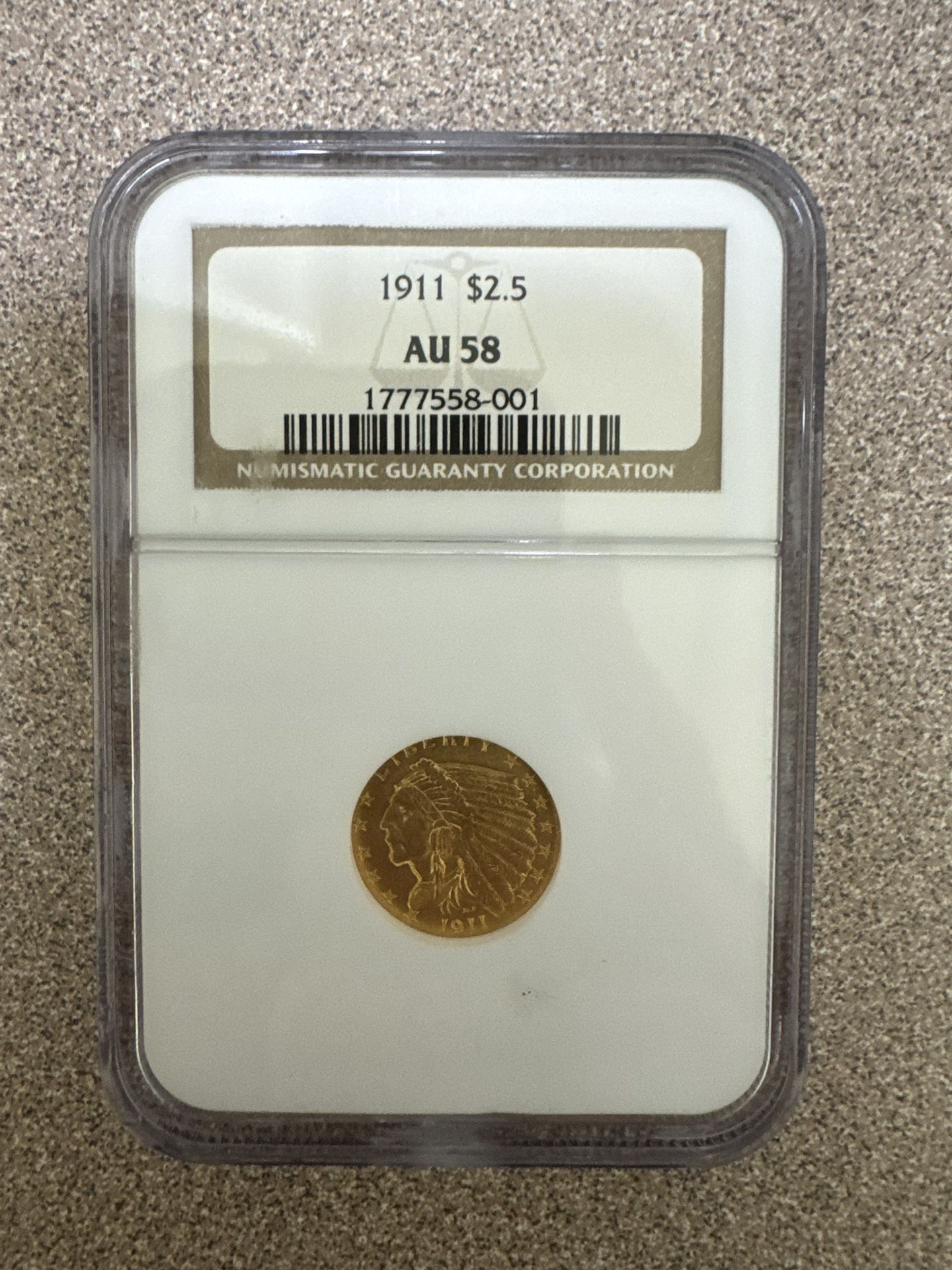 1911 $2.50 Gold AU58