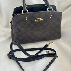 Coach Lillie Mini Carryall Bag Crossgrain Leather Black Brown