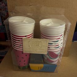 Disposable travel cups and sleeves and lids [watermelon themed]
