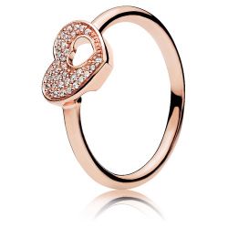 Authentic Pandora ROSE Shimmering Puzzle Heart Frame Ring Sz 8.5 