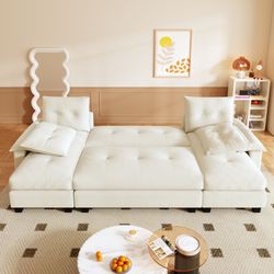 104.7 U-Shaped Sleeper Sofa with Pull Out Bed,2 in 1 Convertible Couch Bed with Removable Armrests & USB Ports,Oversized Sectional Modular with Chaise
