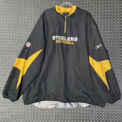 Y2K Pittsburgh Steelers Pullover Men’s Windbreaker Jacket 4XL 1/4 Zip Reebok NFL
