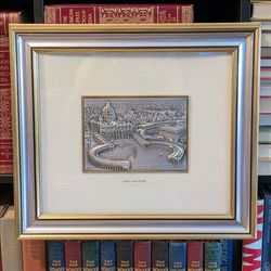 925 Silver Vatican St. Peter's Square Relief Art - Framed 15" x 17"