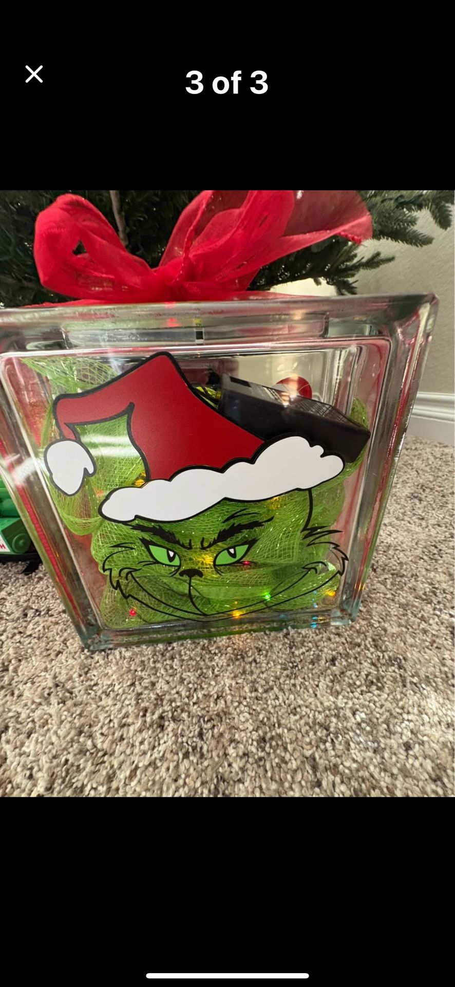Grinch Glass Block Christmas decoration. 