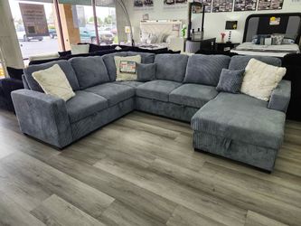 4- Pieces Gray Color Corduroy Convertible Sectional Sofa set