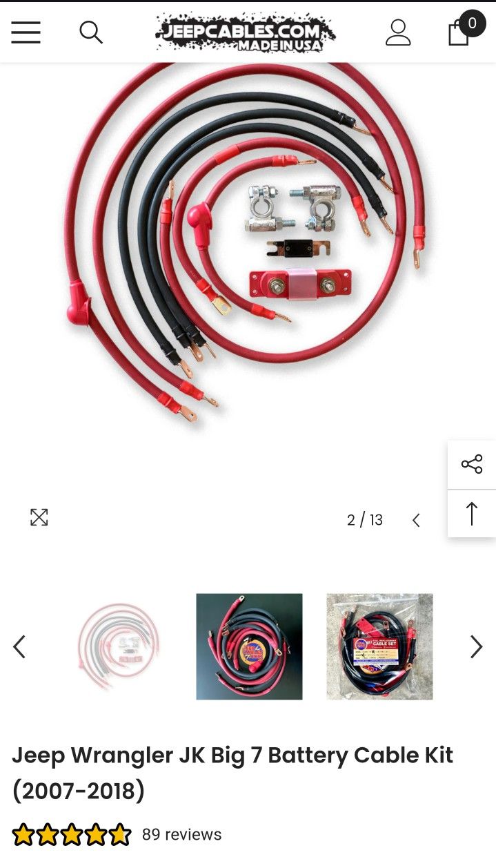 Jeep Wrangler JK Big 7 Battery Cable Kit (2007-2018)