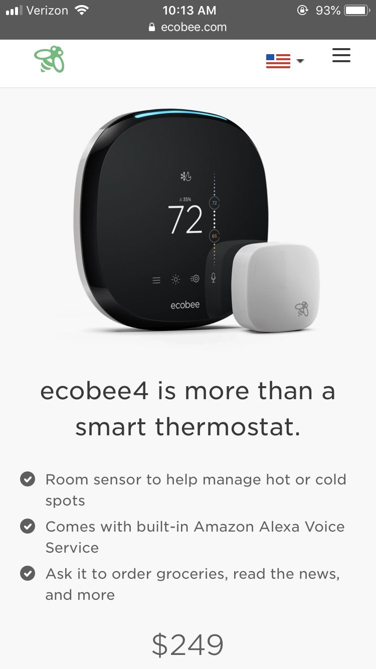 Ecobee4 Smart Thermostat W/ Built-In Alexa Voice Service