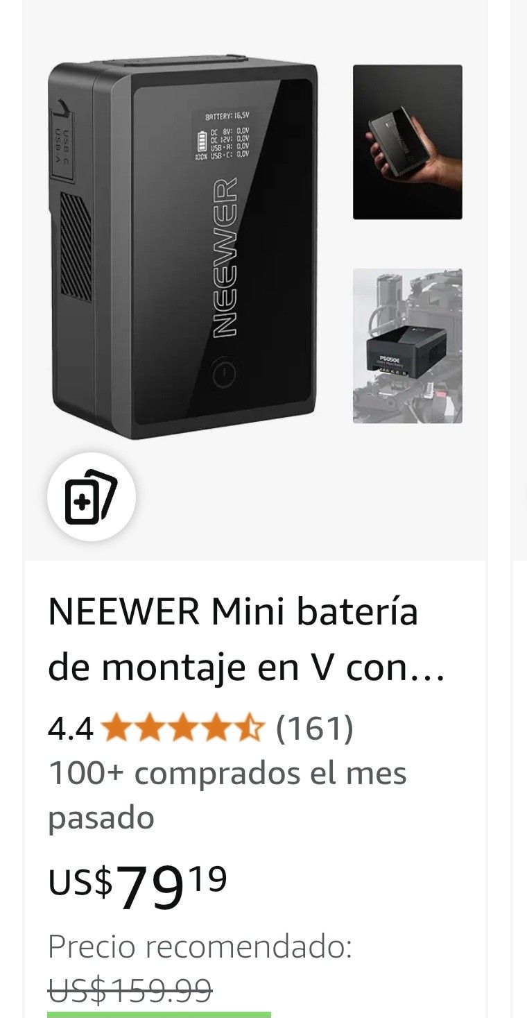NEEWER Mini V-Mount Battery with D-Type/USB C/USB A/BP/DC Ports/OLED Display, 3450mAh 50Wh 14.54V V Lock Battery Supports 45W PD Fast Charging for Cam