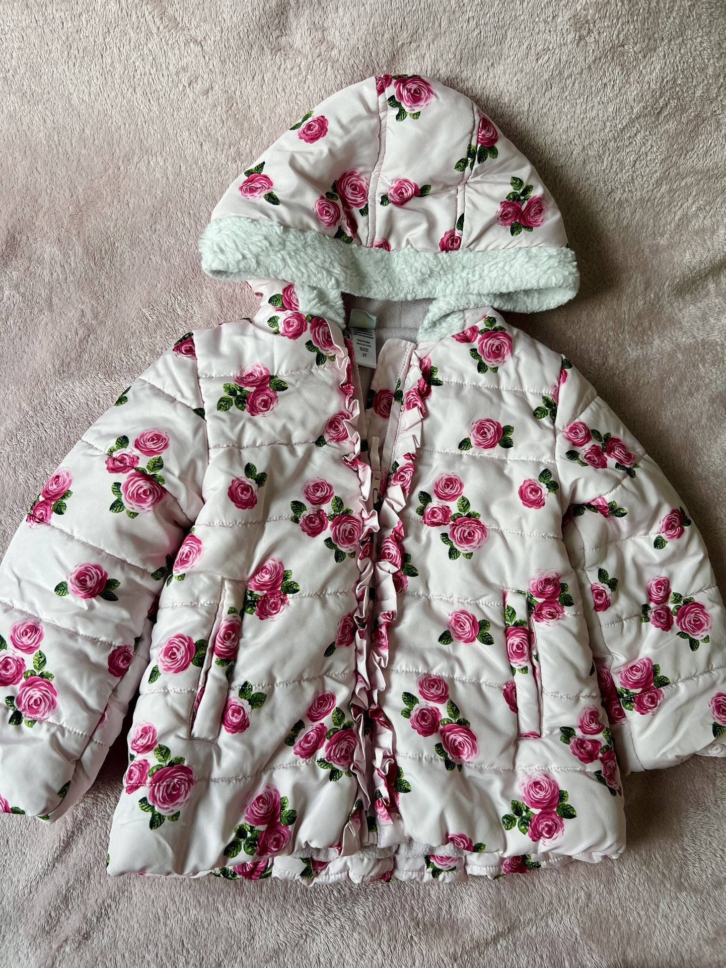 Little Me Pink Rose Puffer Jacket Size 3T