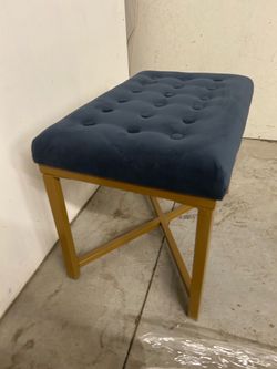 Navy Blue Tufted Accent Bench with Gold Metal Base