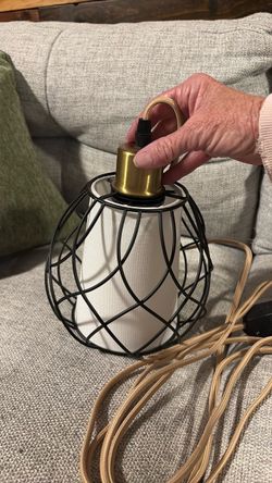 Black Wire Cage Pendant Light with Fabric Shade