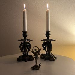 Heavy Ornate Candle Holders With Burnt Gold Color