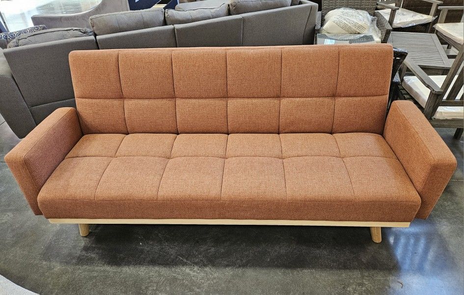 Orange Fabric Futon Sofa