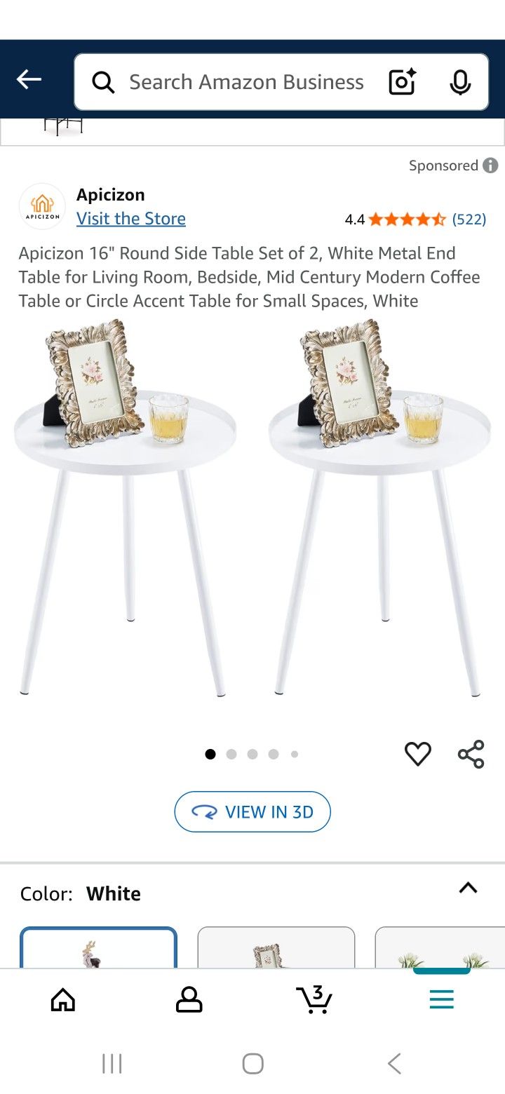 White Metal End Tables Set Of 2