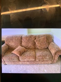 Paisley Fabric Three-Seat Sofa with Pillows