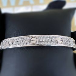 18k solid white gold 3.1CTW Natural Pave Diamond Love style Bangle bracelet sz 19