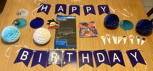 Lot of Boys Birthday Decorations & New Cake Plug in Blow up