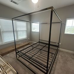 Black & Gold Canopy Bed Frame Queen Size