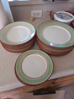 Ceramic Dinner Plate Set Green and Terracotta