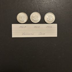Coins – Washington Carver Half Dollars - 1951P/1951D/1951S - Mint Luster - Total 3 Coins