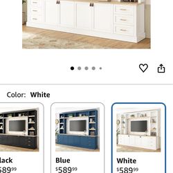 Center, Rustic TV Stand with 6 Drawers & Adjustable Shelves, Large Media Console for TVs up to 75", Modern Bookshelves Wall Unit, White