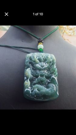 Yellow Green Certificate Jadeite jade Big ultimate power exquisite rectangle Dragon pendant