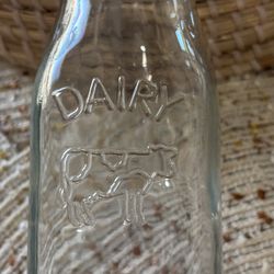 Dairy Milk Bottle Clear Glass With Embossed Cow 
