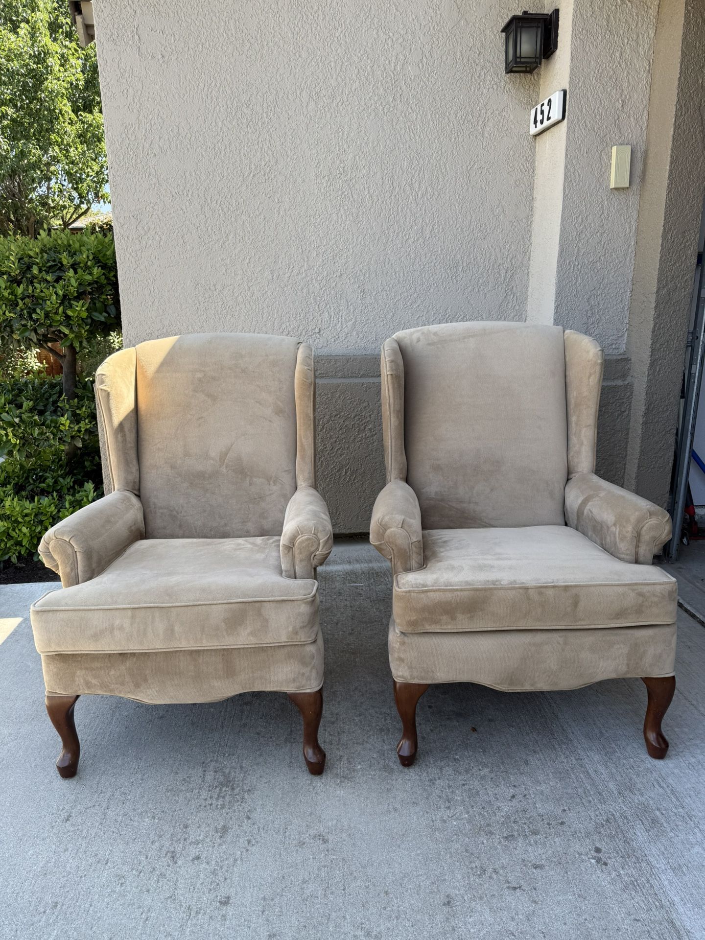 Two High back Wingback Accent Chairs