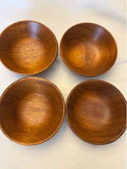 Four vintage Mcm retro salad wood bowls