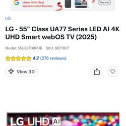 LG
LG - 55” Class UA77 Series LED AI 4K UHD Smart webOS TV (2025)