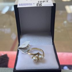 10kt 2 pearls gold ring