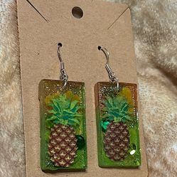 Sparkly Orange and Green Pineapple Earrings