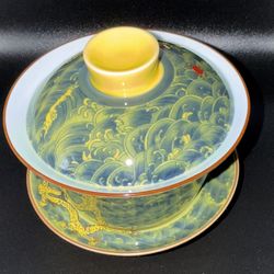 Chinese Royal Dragon Ceramic Porcelain Tea Cup with lid&saucer