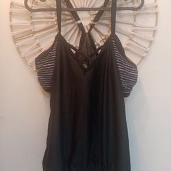 New Ladies Layered Tankini Swim Top & Bikini Bottoms Size L 
