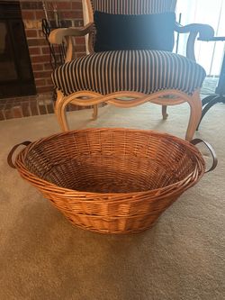 Large decorative basket with leather straps