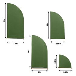 Set of 4 Matte Olive Green Fitted Spandex Half Moon Wedding Arch Covers, Custom Fit Chiara Backdrop Stand Covers 2.5ft,5ft,6ft,7ft