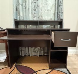 Office desk with  pull out keyboard tray and hutch