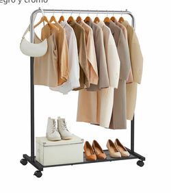 Heavy Duty Rolling Clothes Rack with Bottom Shelf (Used - Great Condition)