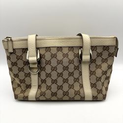 AUTHENTIC GUCCI Abby GG Canvas tote (Small, Brown Monogram, Cream Leather)