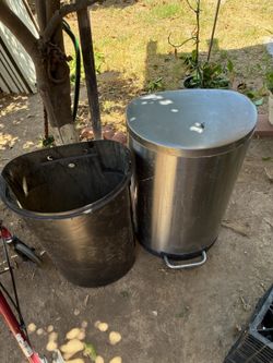 Silver stainless steel trash can