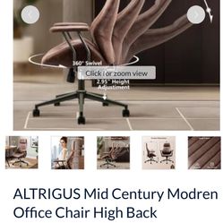 Open Box – Like-New ALTRIGUS Mid-Century Modern Ergonomic High-Back Executive Office Chair – Rich Brown Suede Fabric – $130!