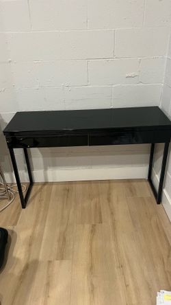 Ikea black lacquer console table or desk with 2 drawers