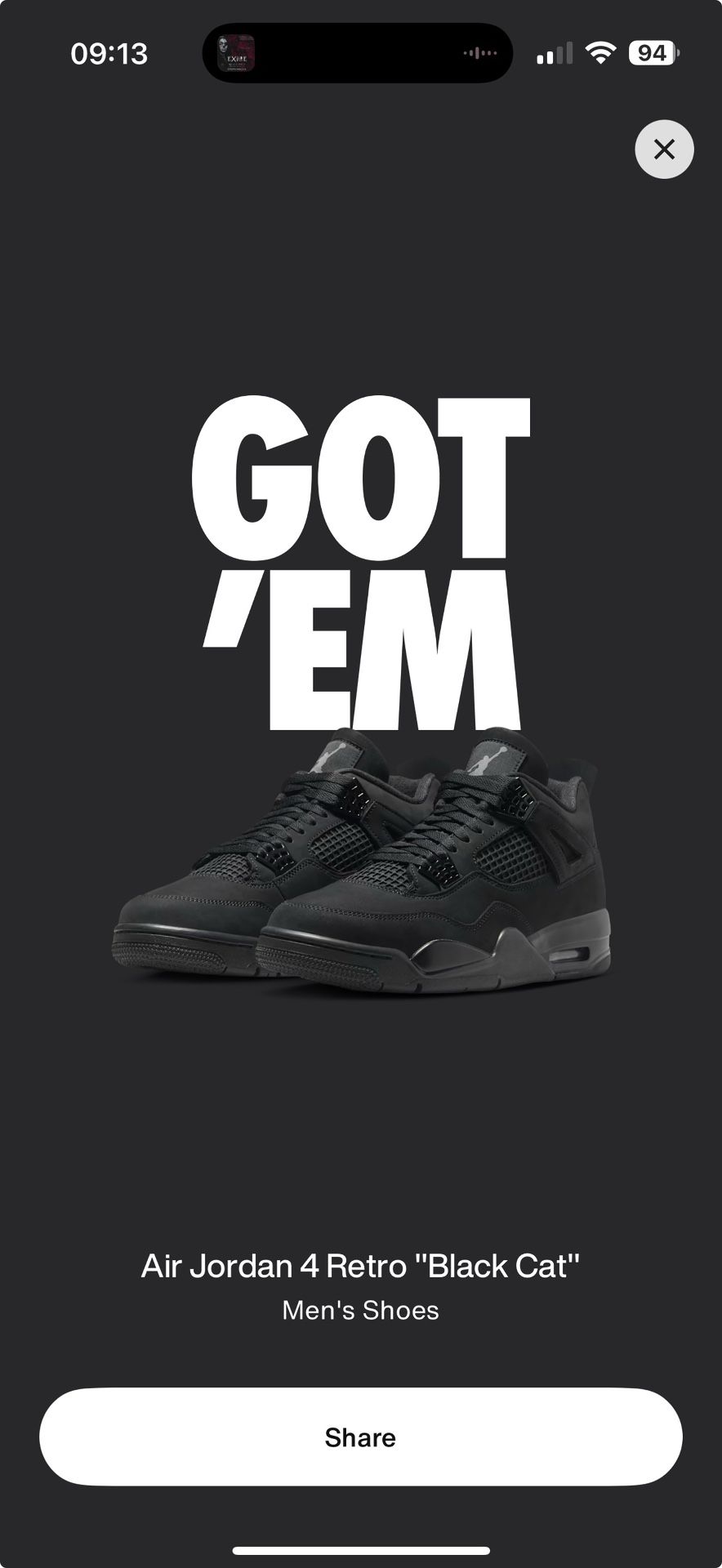 Air Jordan 4 Retro “Black cat” Size 8