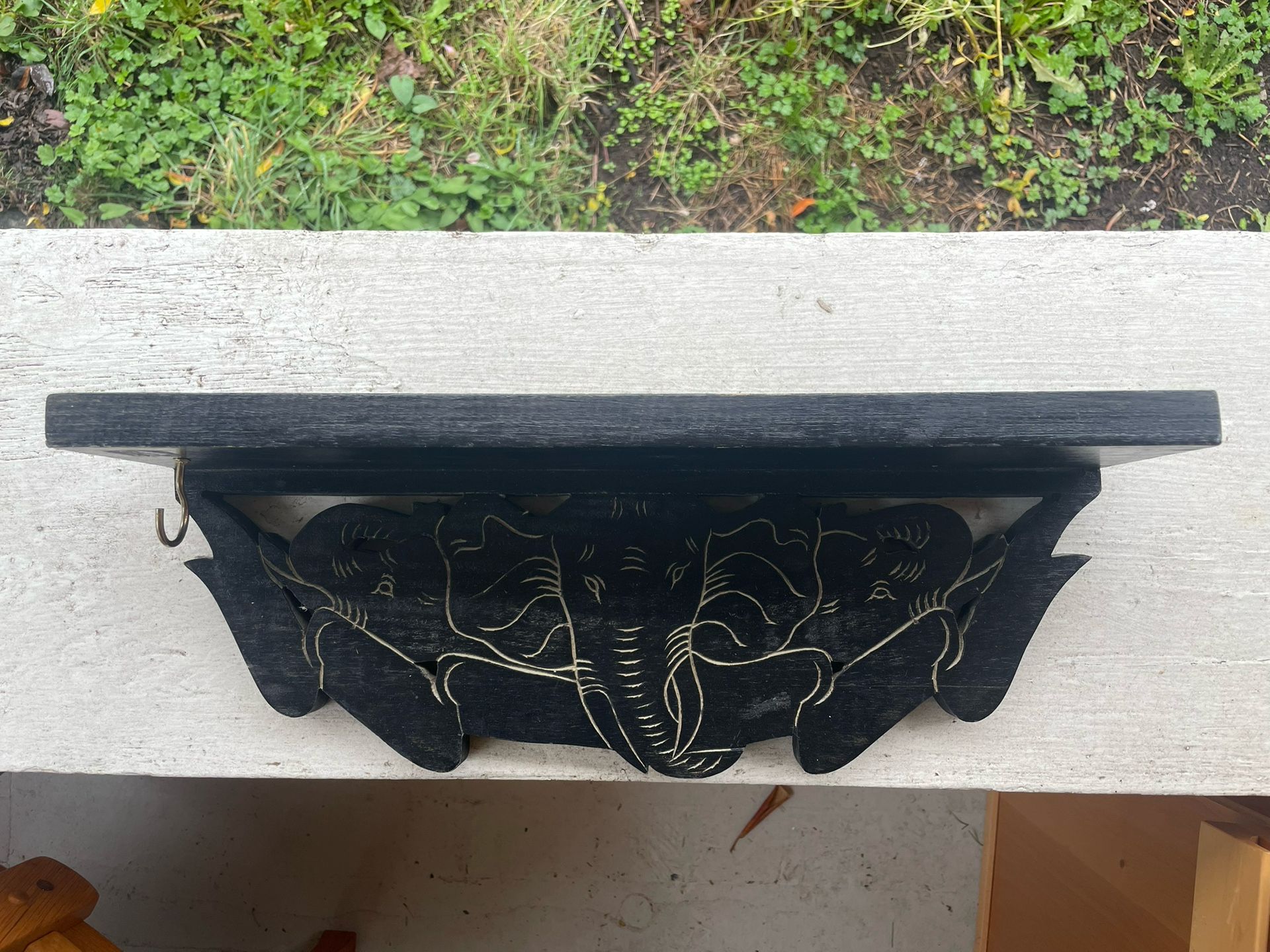 Black Wooden Elephant Wall Shelf